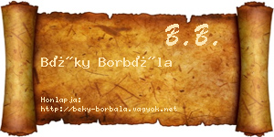 Béky Borbála névjegykártya